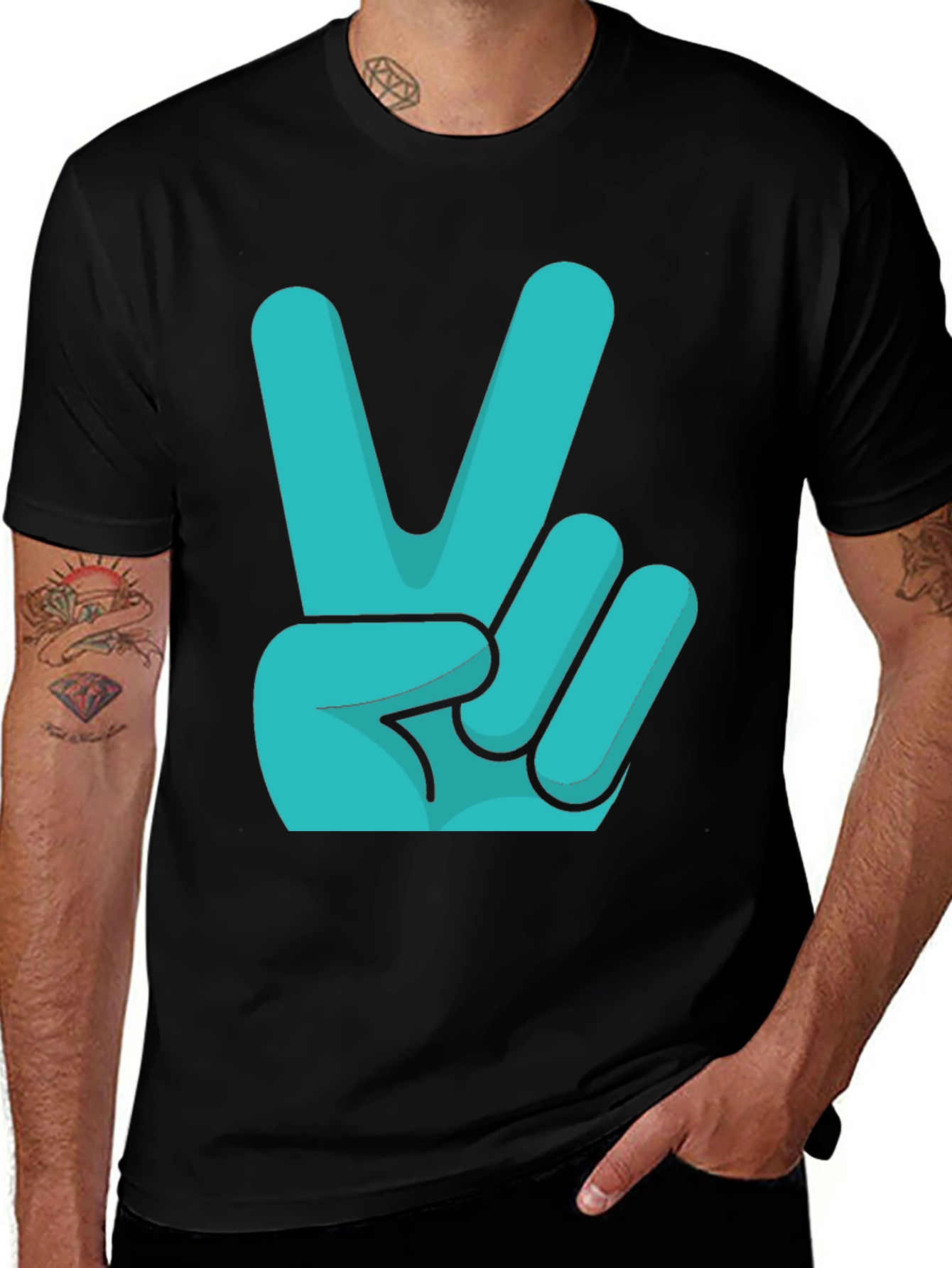 Peace Sign Graphic Tee - Black Cotton T-Shirt