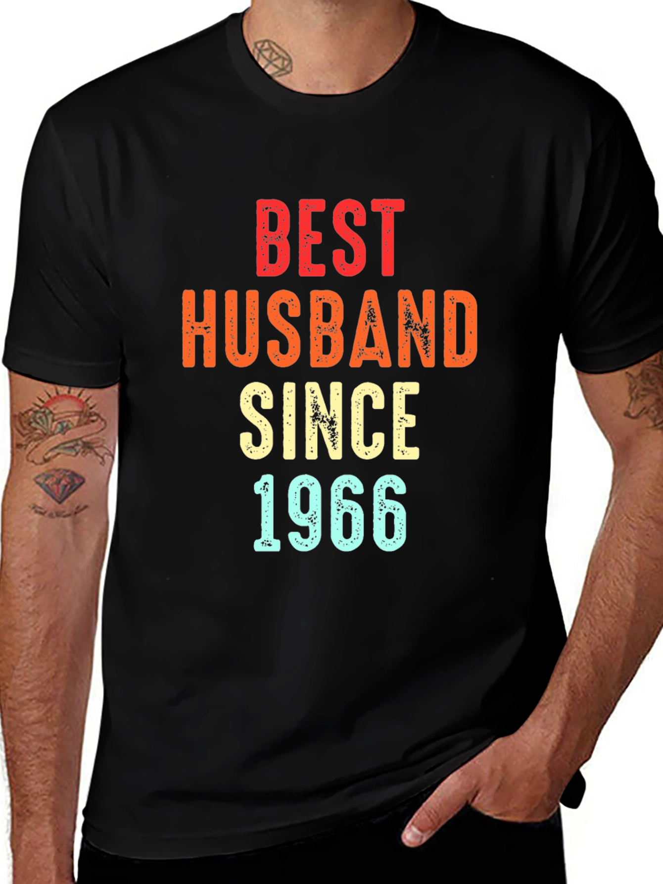Best Husband Since 1966 T-Shirt - Black Mens