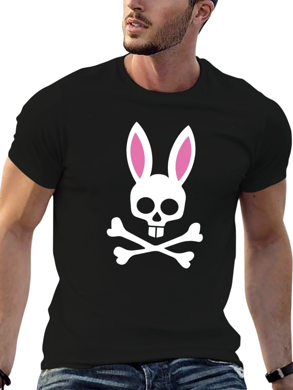 Bunny Skull Graphic T-Shirt - Black