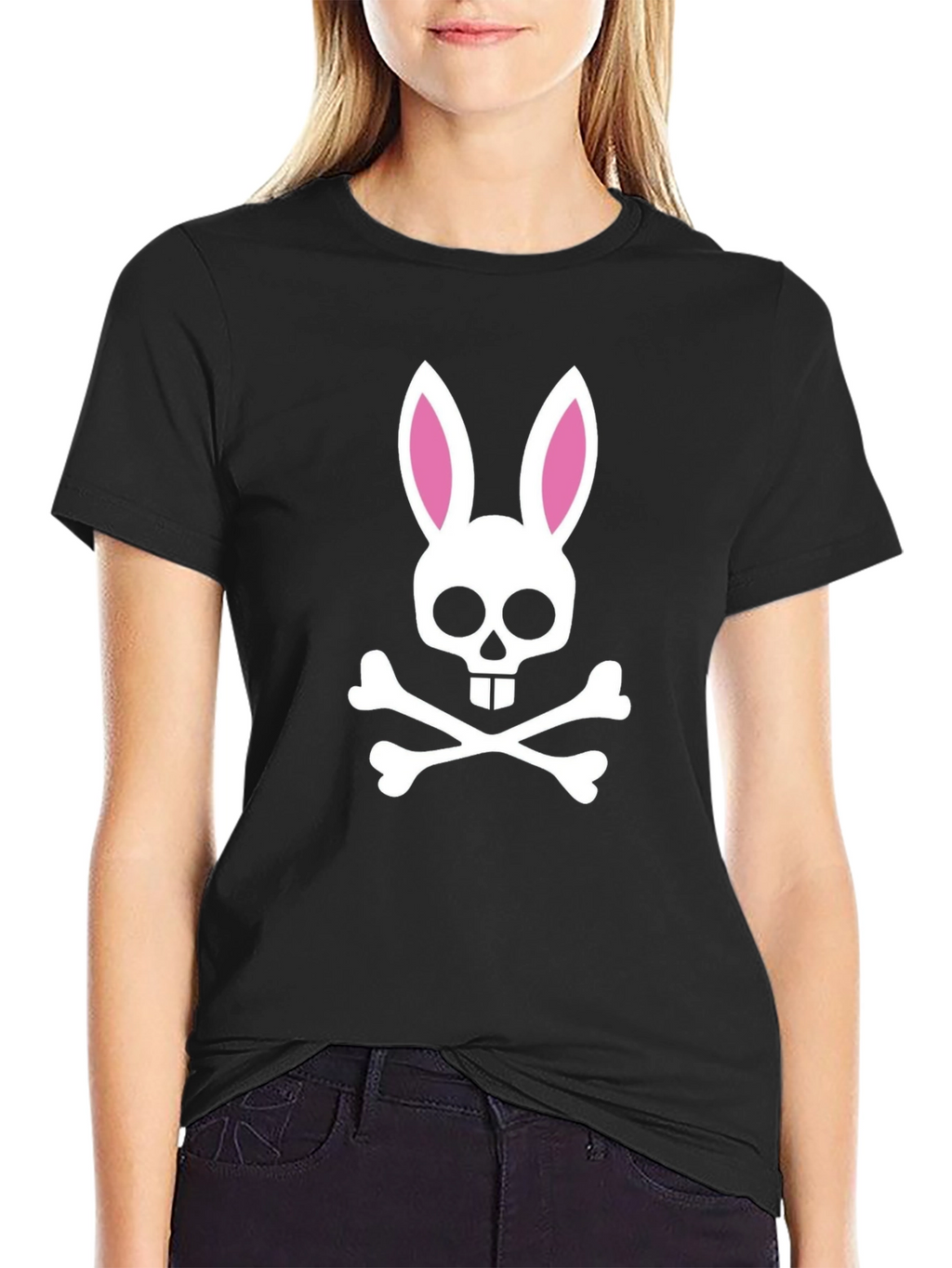 Bunny Skull Graphic T-Shirt - Black