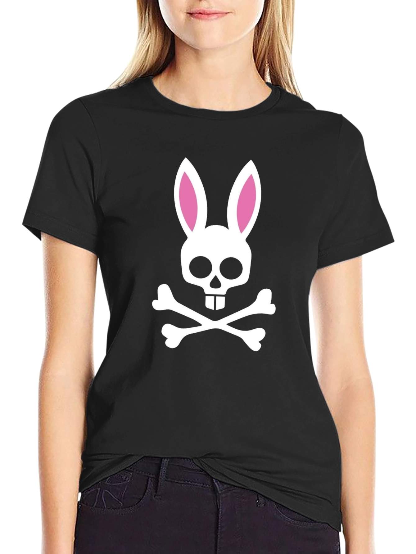 Bunny Skull Graphic T-Shirt - Black