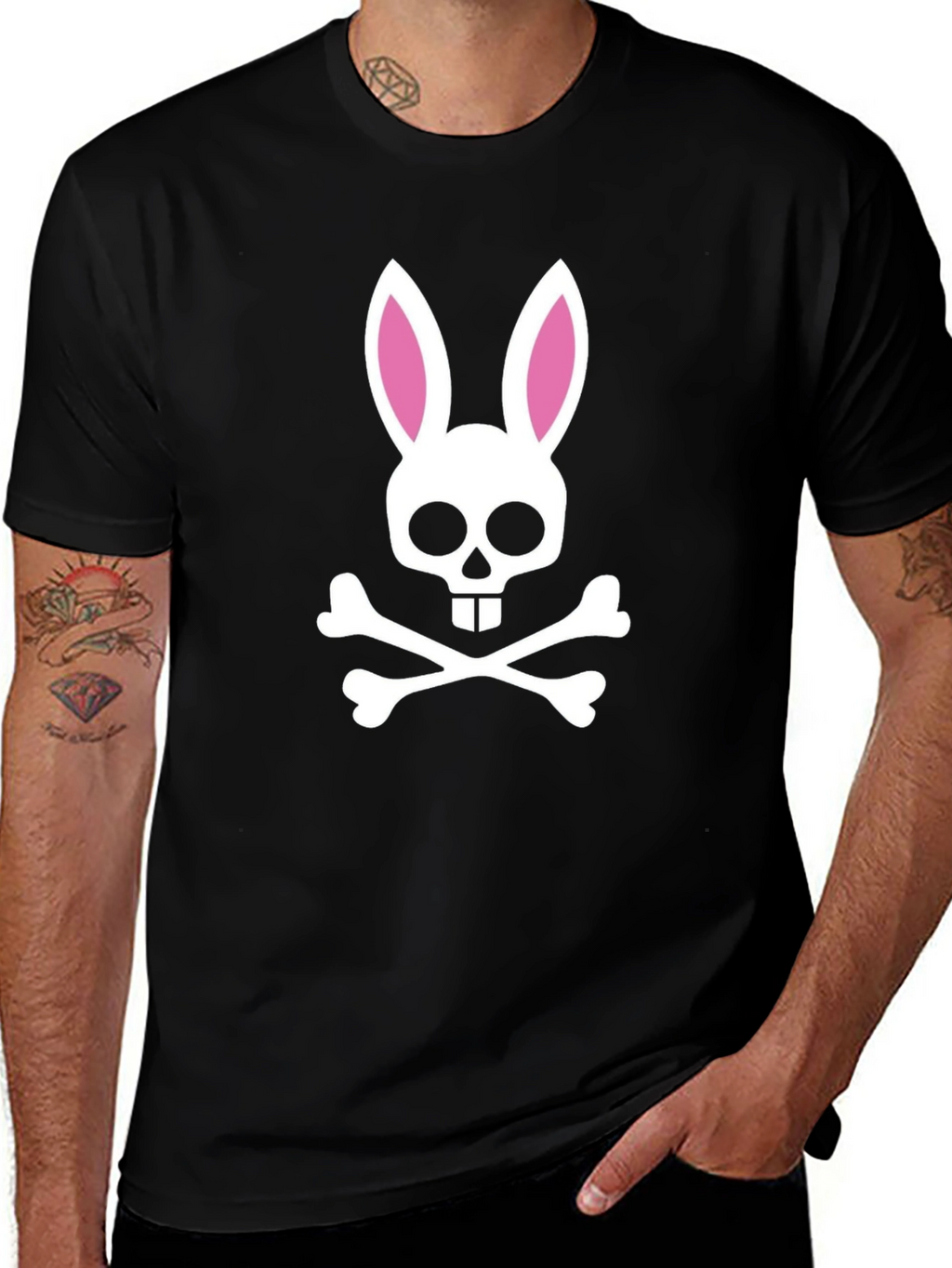 Bunny Skull Graphic T-Shirt - Black