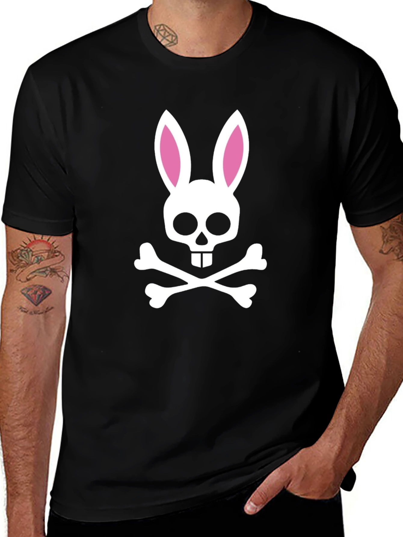 Bunny Skull Graphic T-Shirt - Black