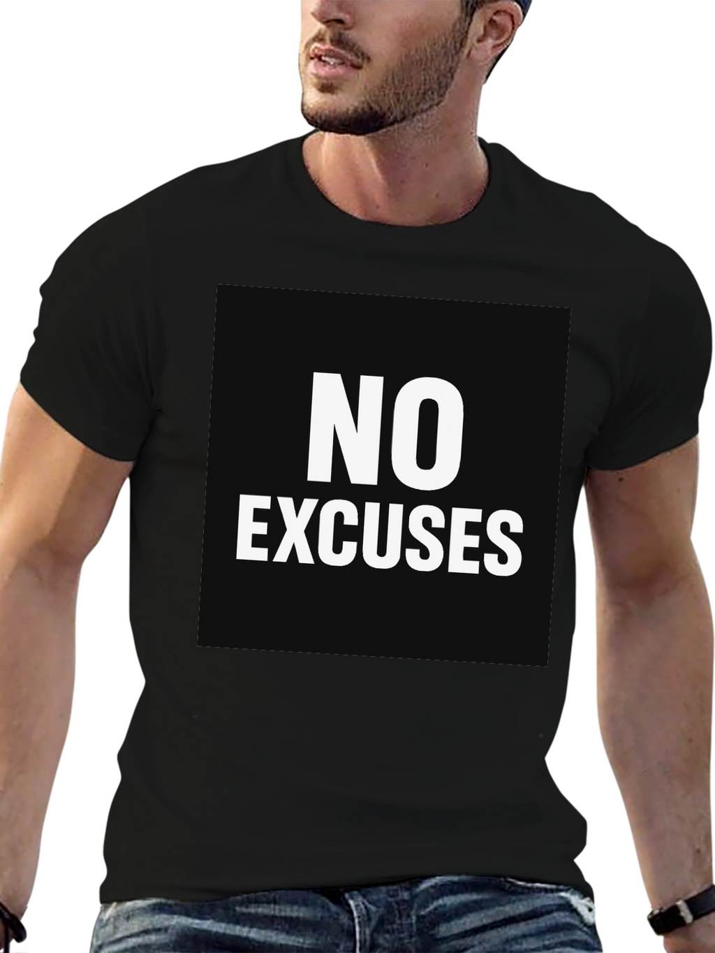 No Excuses Black Graphic Tee - Motivational Shirt