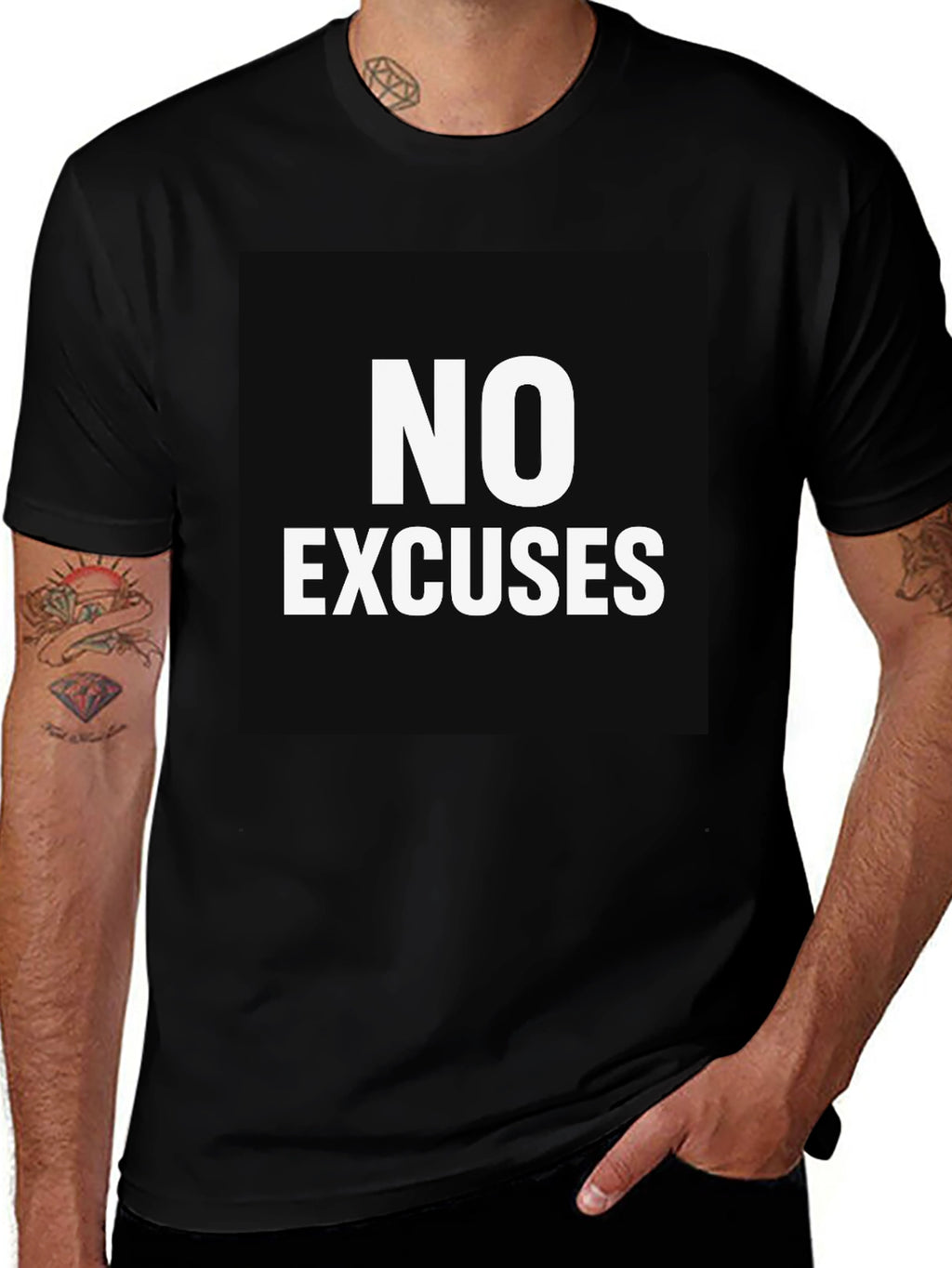No Excuses Black Graphic Tee - Motivational Shirt