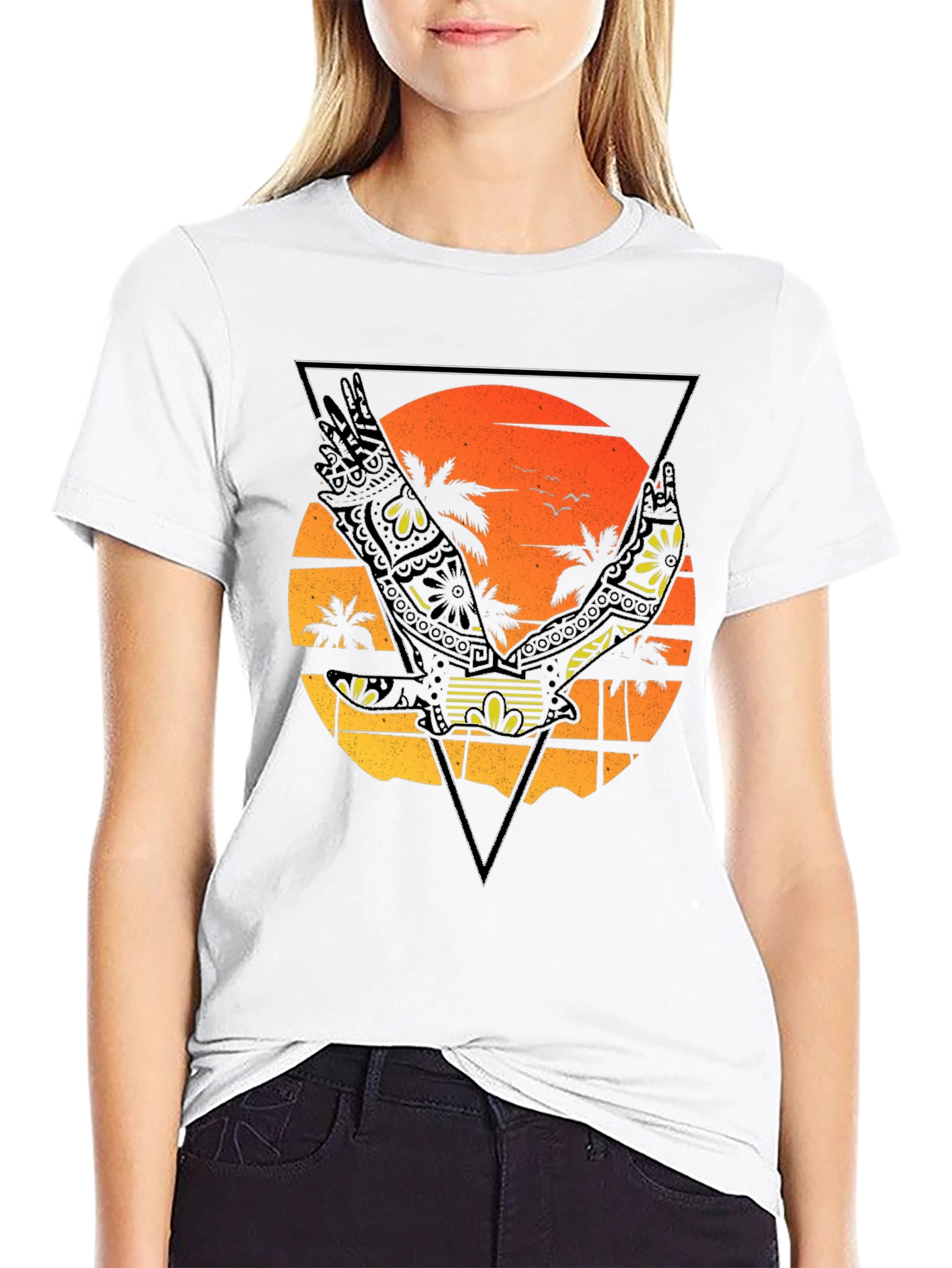 Sunset Beach Eagle Graphic T-Shirt