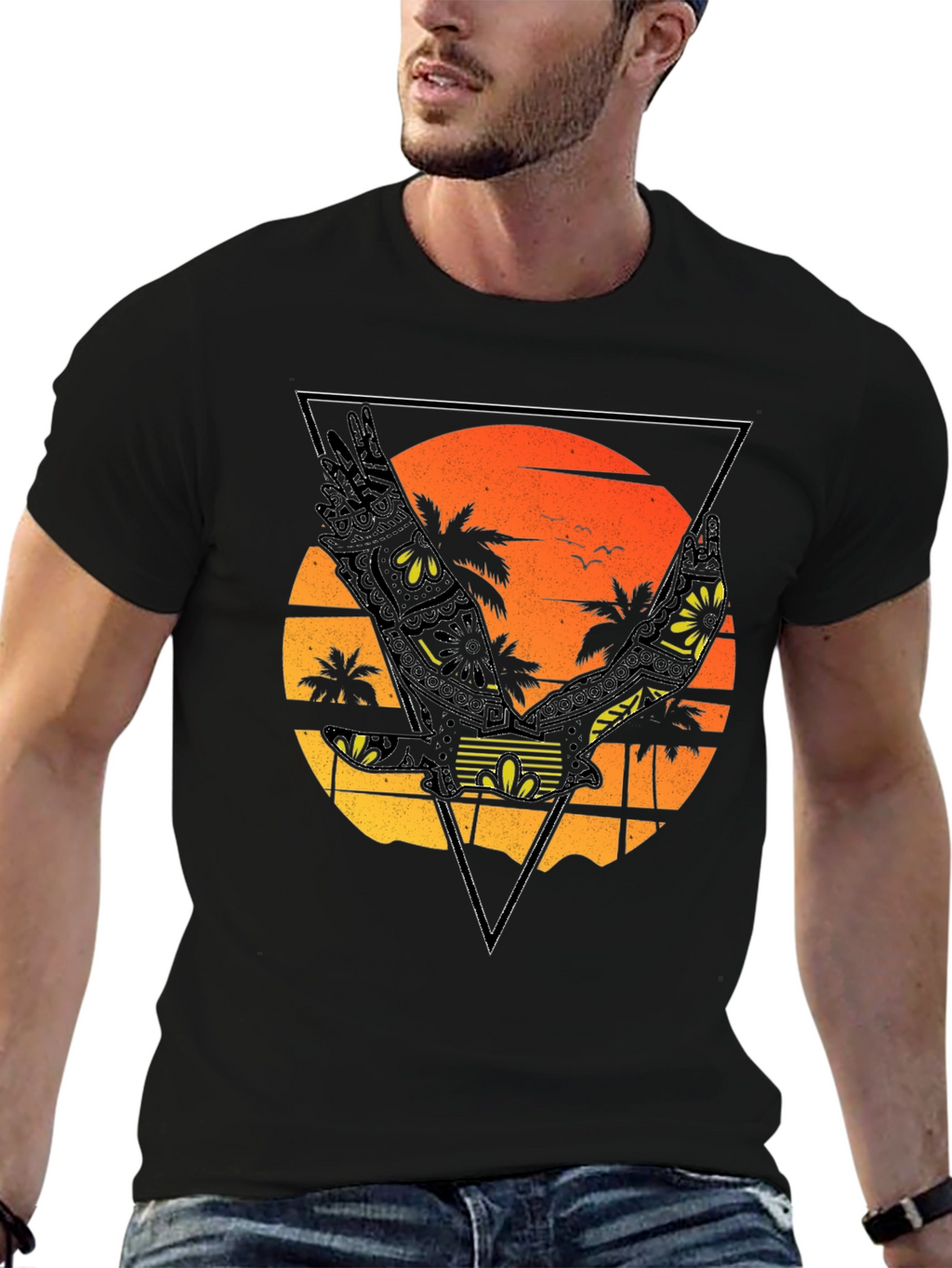 Sunset Beach Eagle Graphic T-Shirt