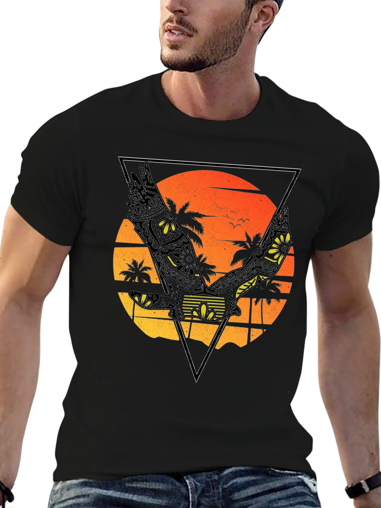 Sunset Beach Eagle Graphic T-Shirt