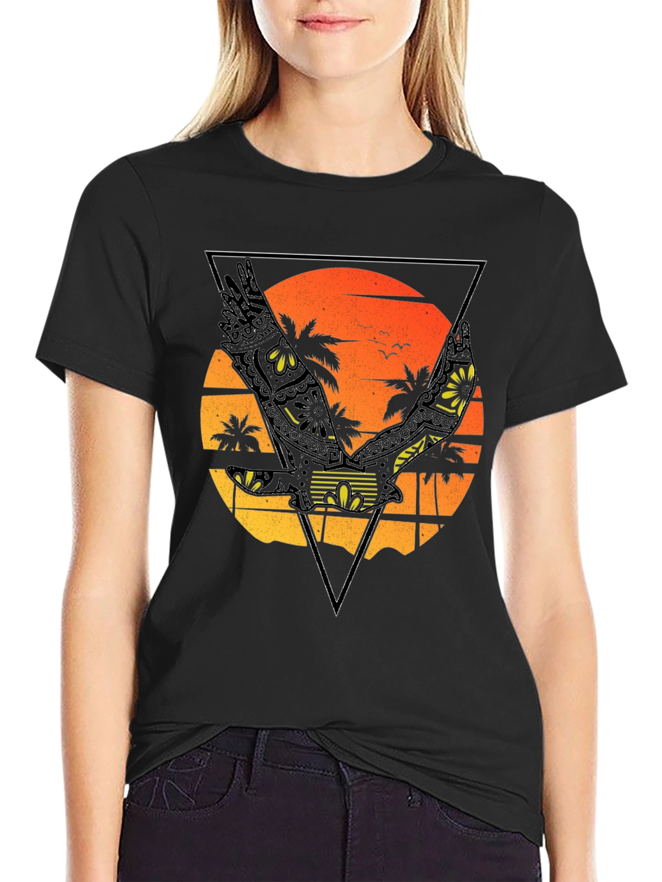Sunset Beach Eagle Graphic T-Shirt