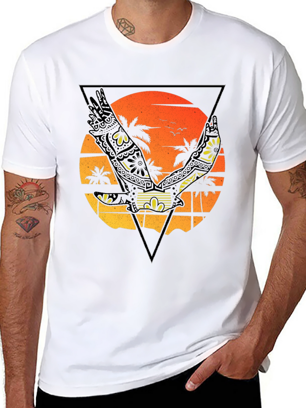 Sunset Beach Eagle Graphic T-Shirt