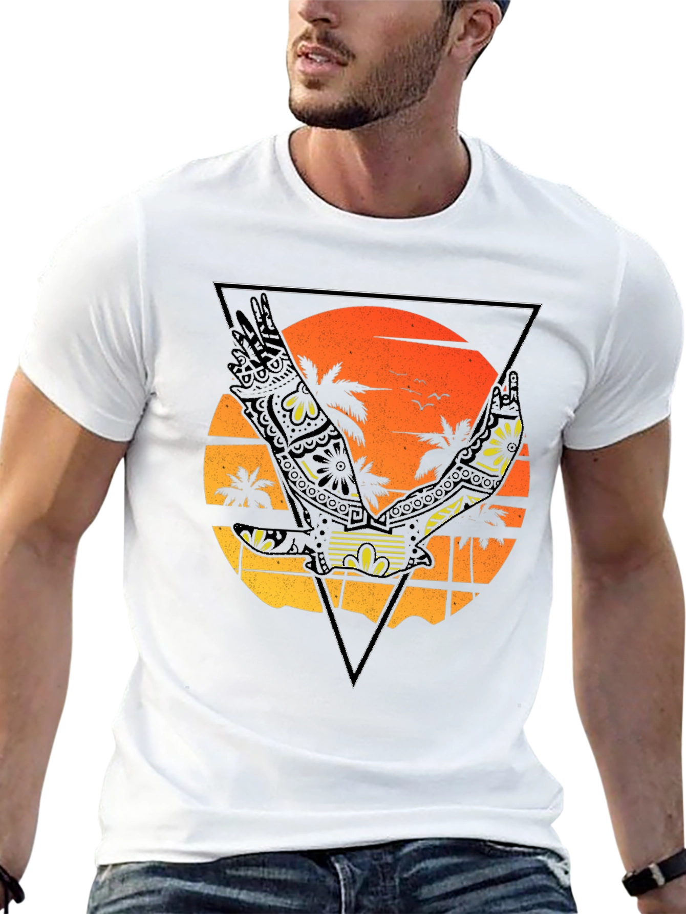 Sunset Beach Eagle Graphic T-Shirt