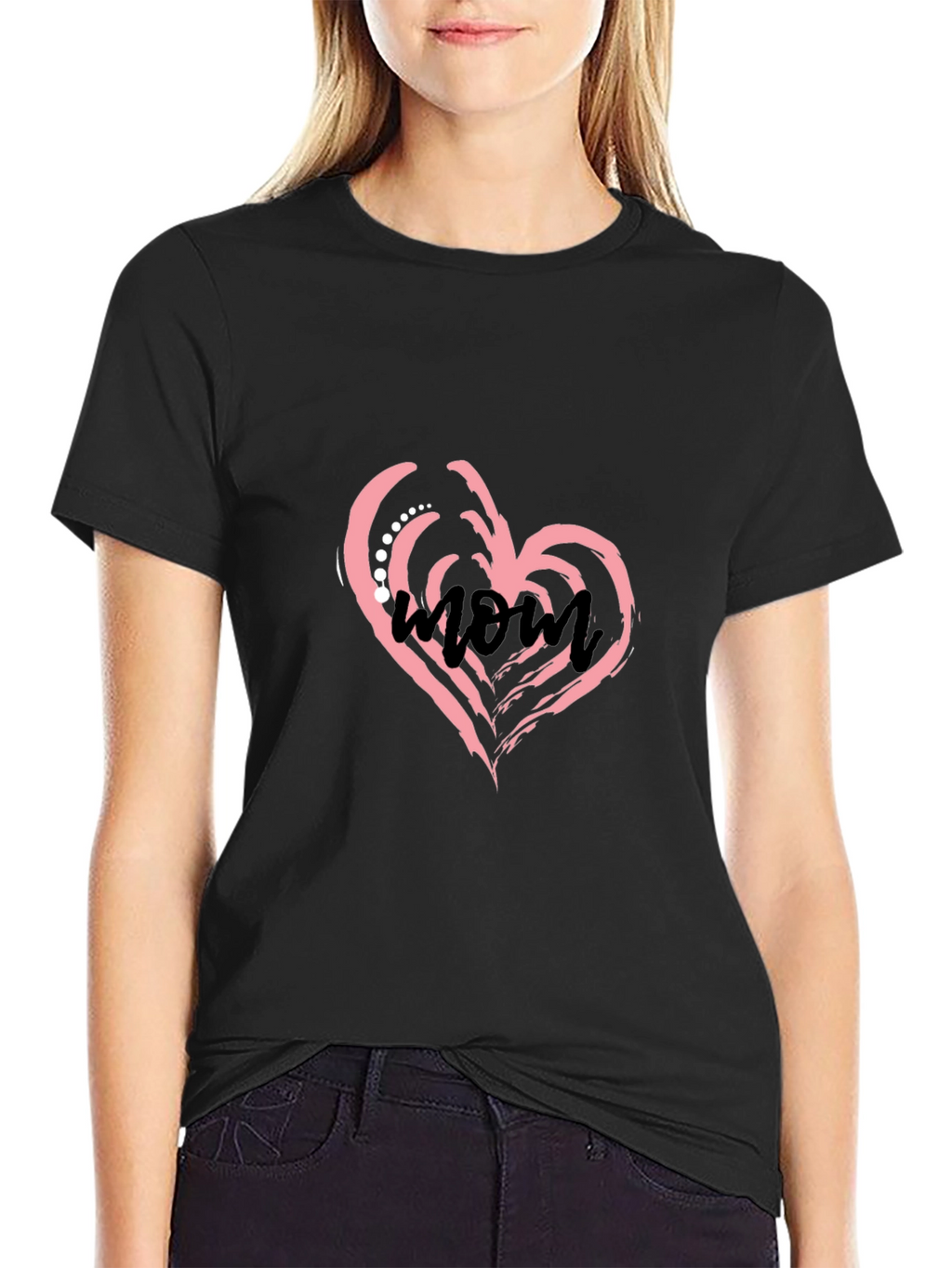 Stylish Black T-Shirt with Mom Heart Design