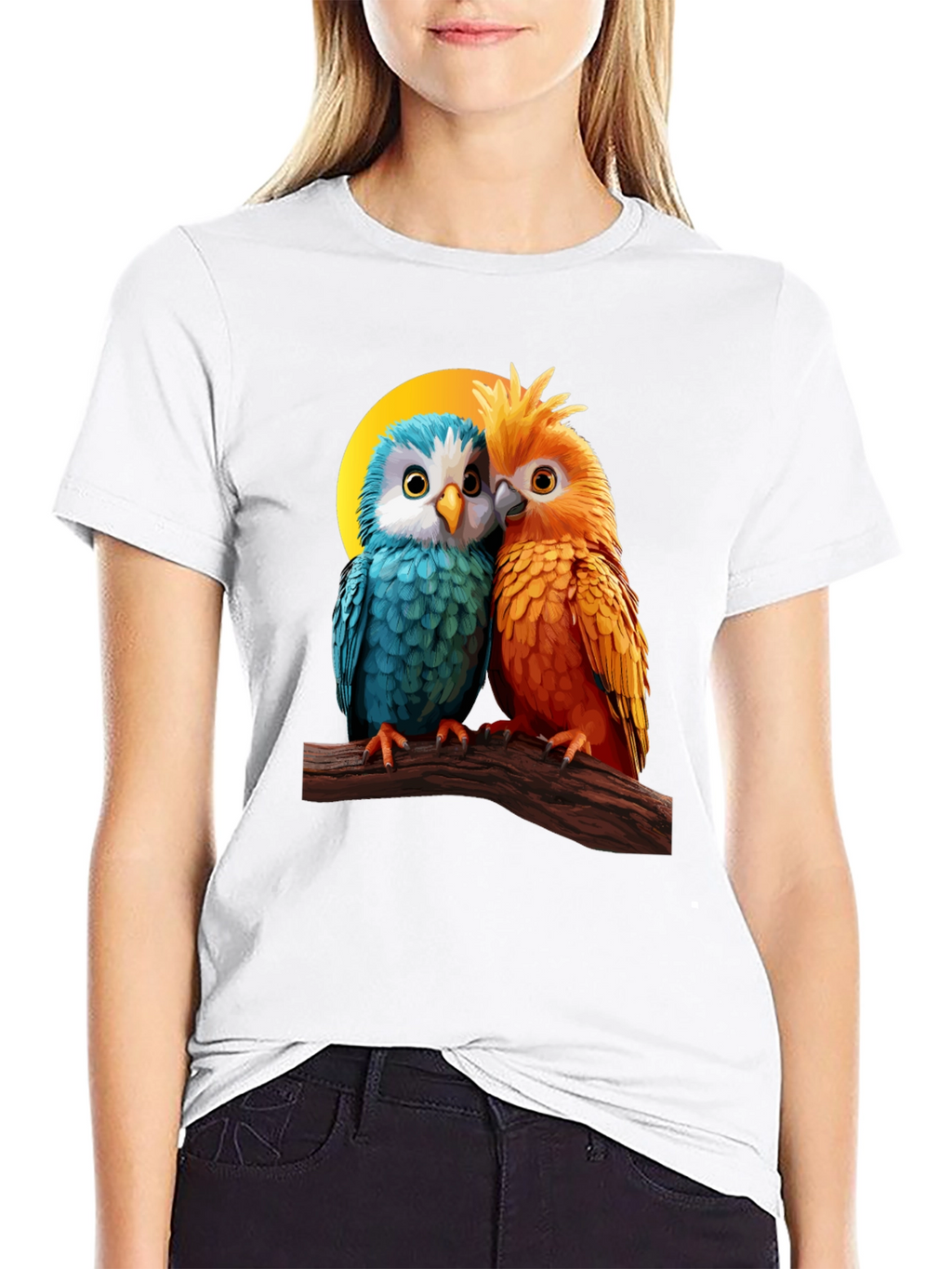 Cute Parrot Couple Graphic T-Shirt