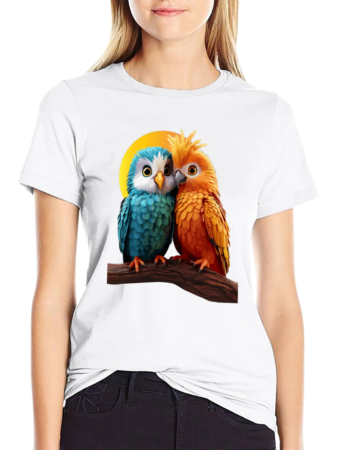 Cute Parrot Couple Graphic T-Shirt