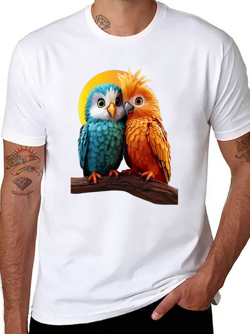 Cute Parrot Couple Graphic T-Shirt