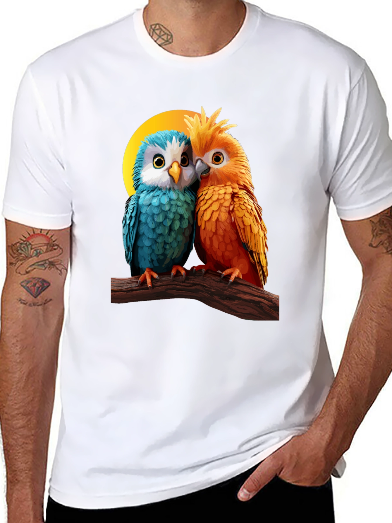 Cute Parrot Couple Graphic T-Shirt