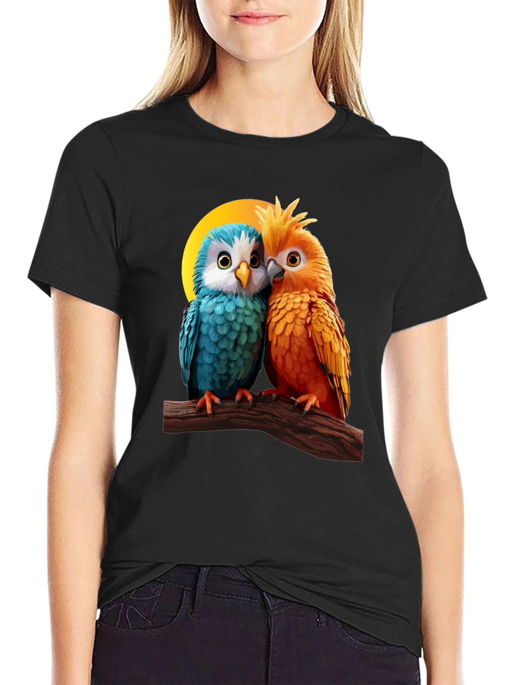 Cute Parrot Couple Graphic T-Shirt