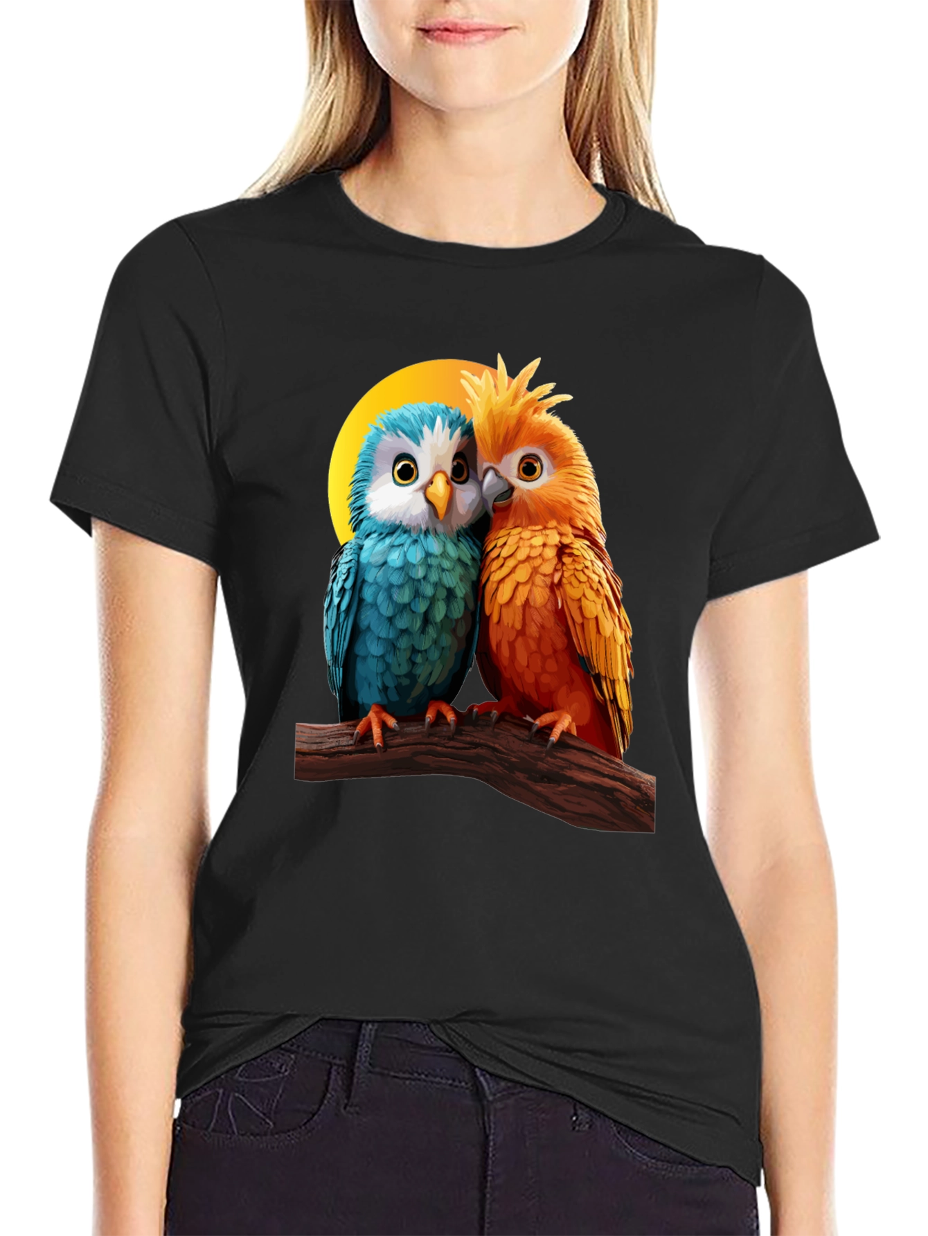 Cute Parrot Couple Graphic T-Shirt