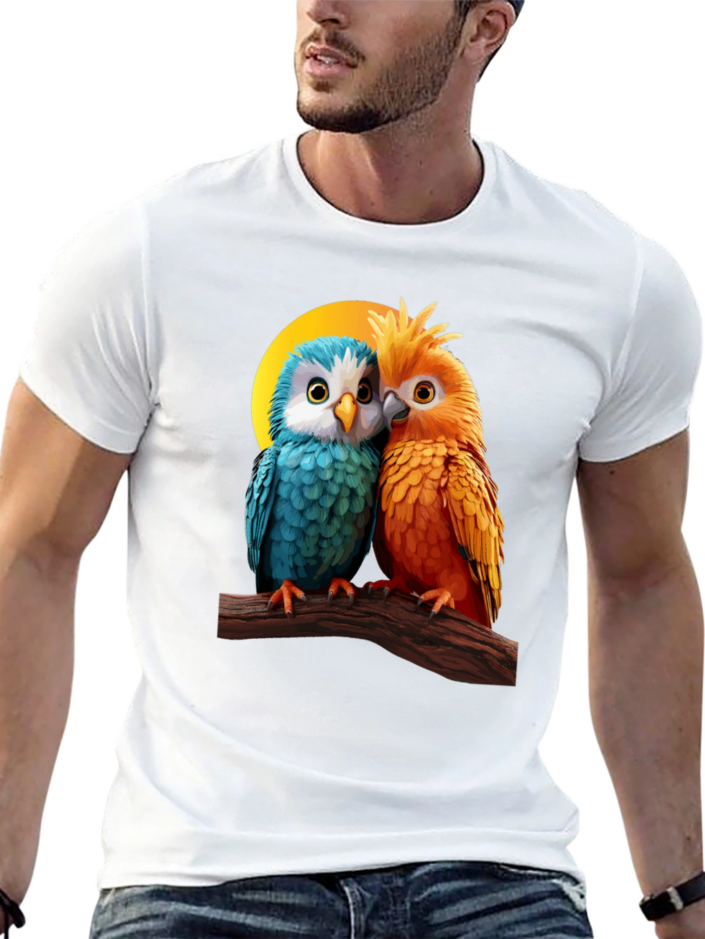 Cute Parrot Couple Graphic T-Shirt