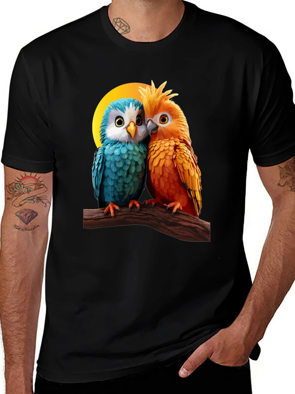 Cute Parrot Couple Graphic T-Shirt