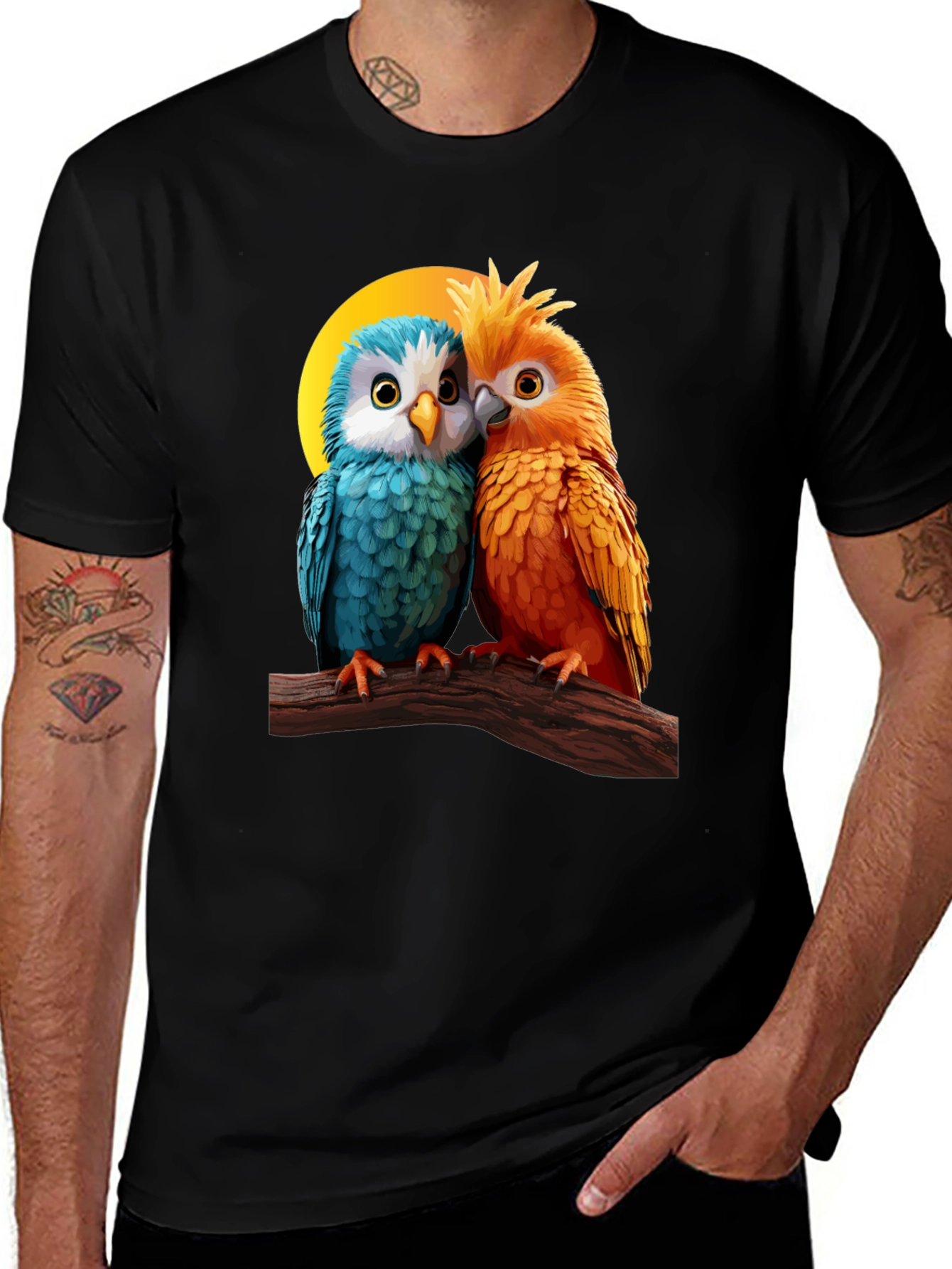 Cute Parrot Couple Graphic T-Shirt