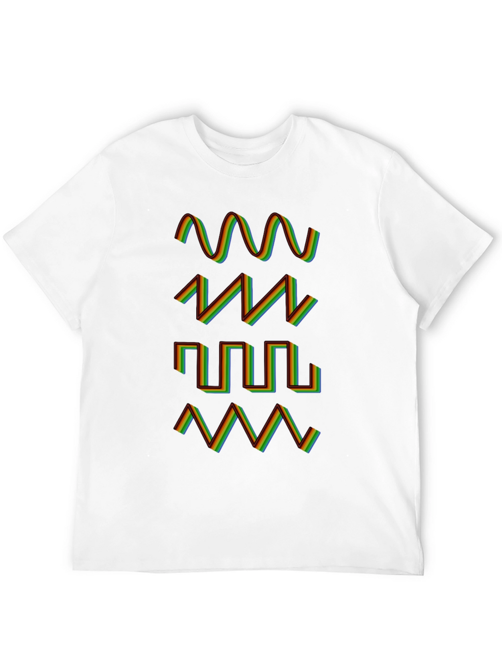Rainbow Waveform Pattern Black T-Shirt