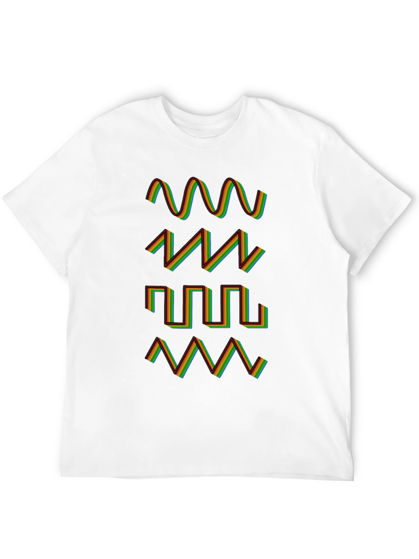 Rainbow Waveform Pattern Black T-Shirt