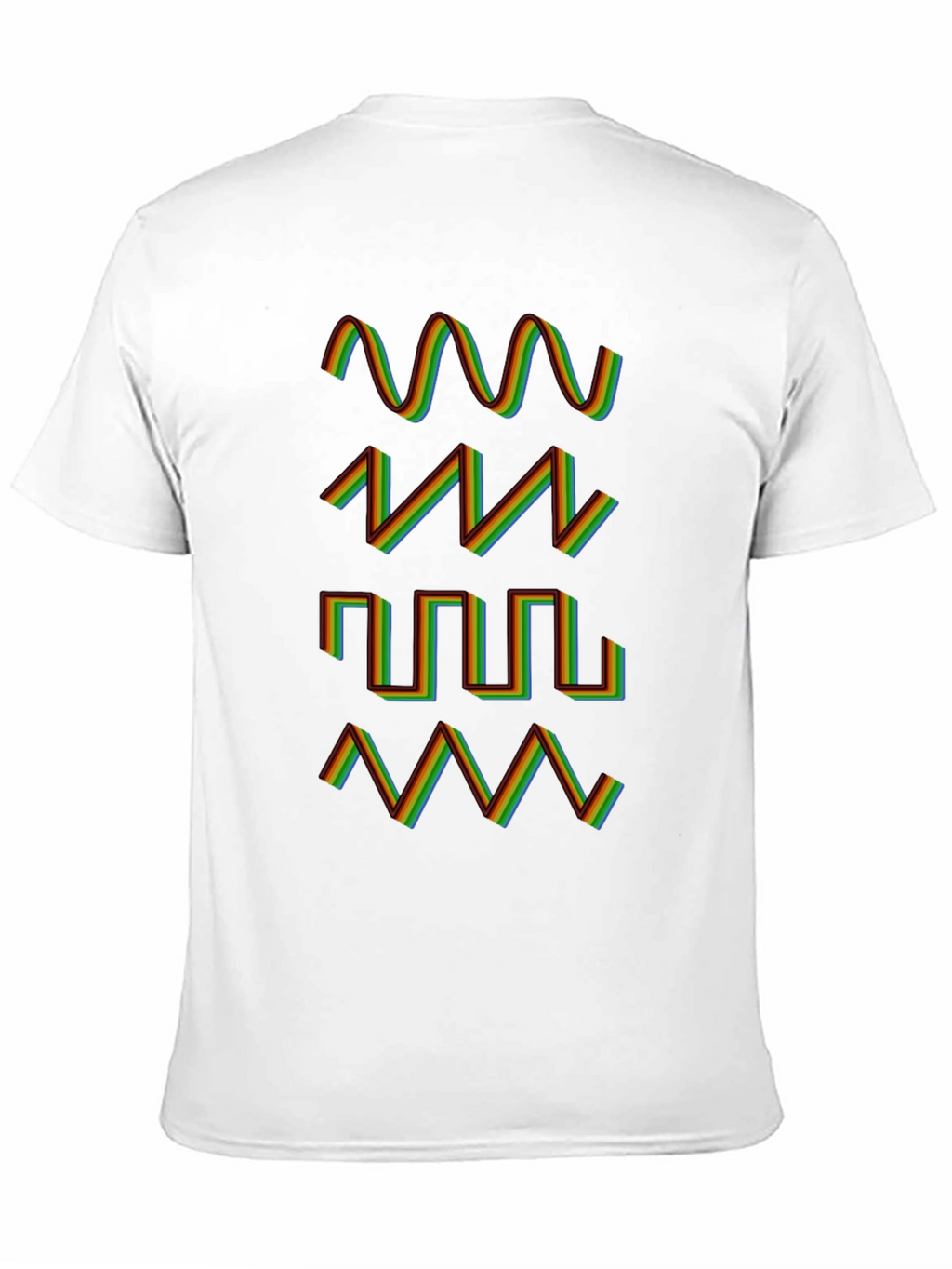 Rainbow Waveform Pattern Black T-Shirt