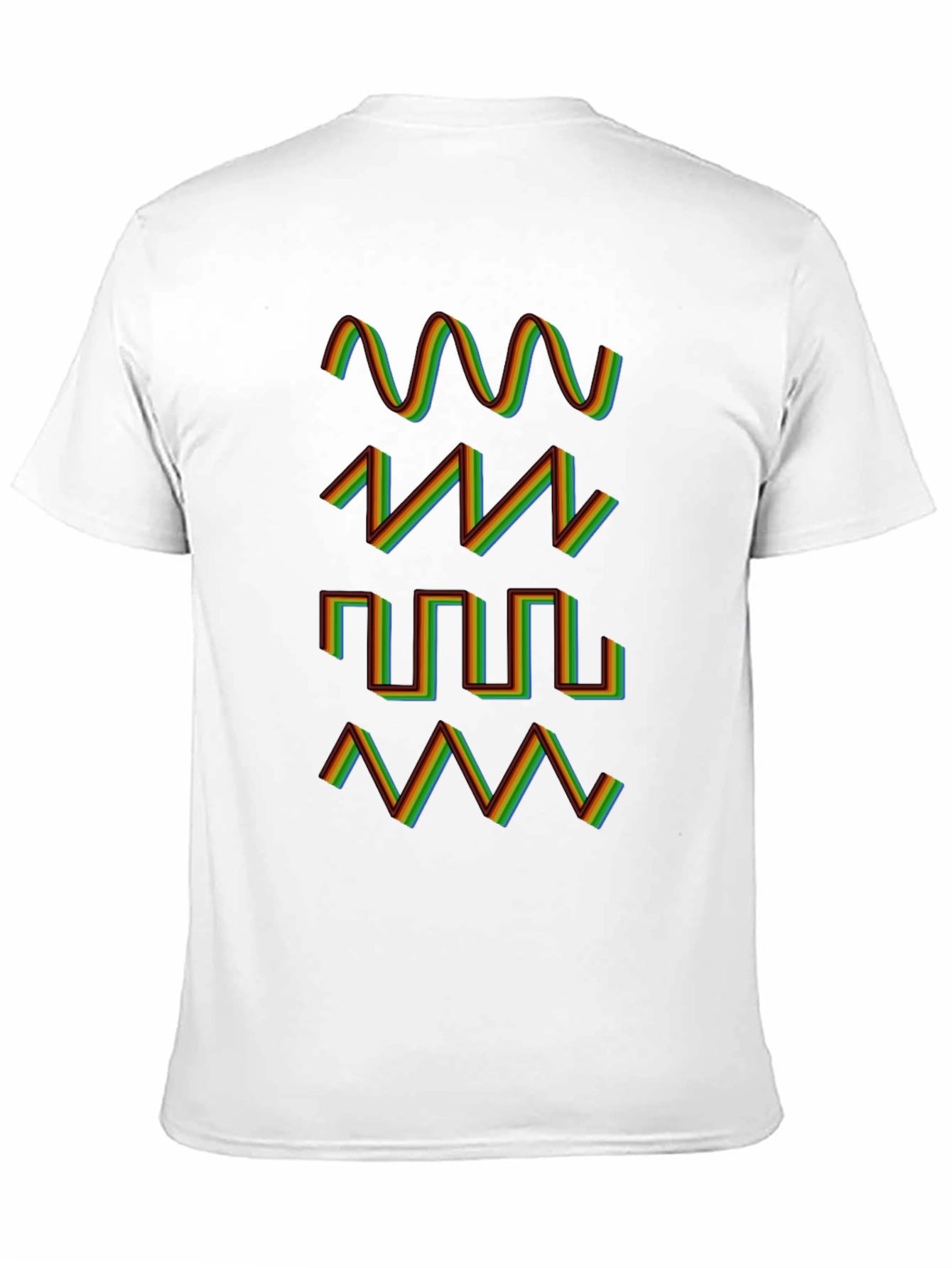 Rainbow Waveform Pattern Black T-Shirt