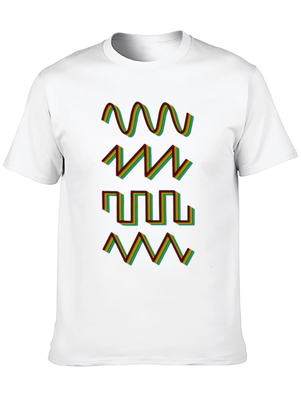 Rainbow Waveform Pattern Black T-Shirt