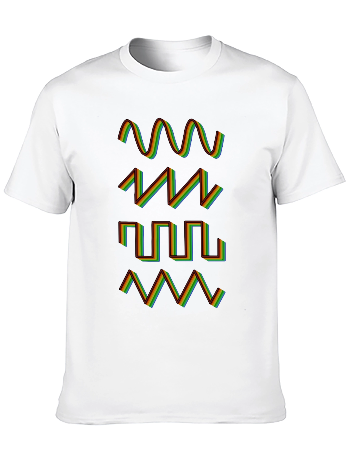 Rainbow Waveform Pattern Black T-Shirt
