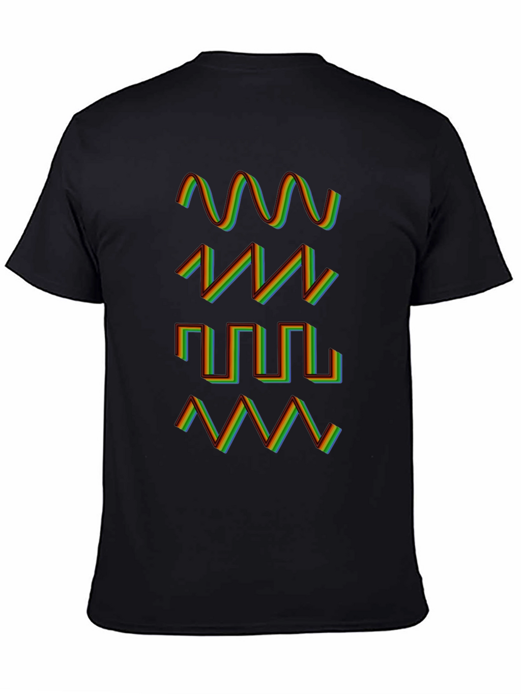 Rainbow Waveform Pattern Black T-Shirt