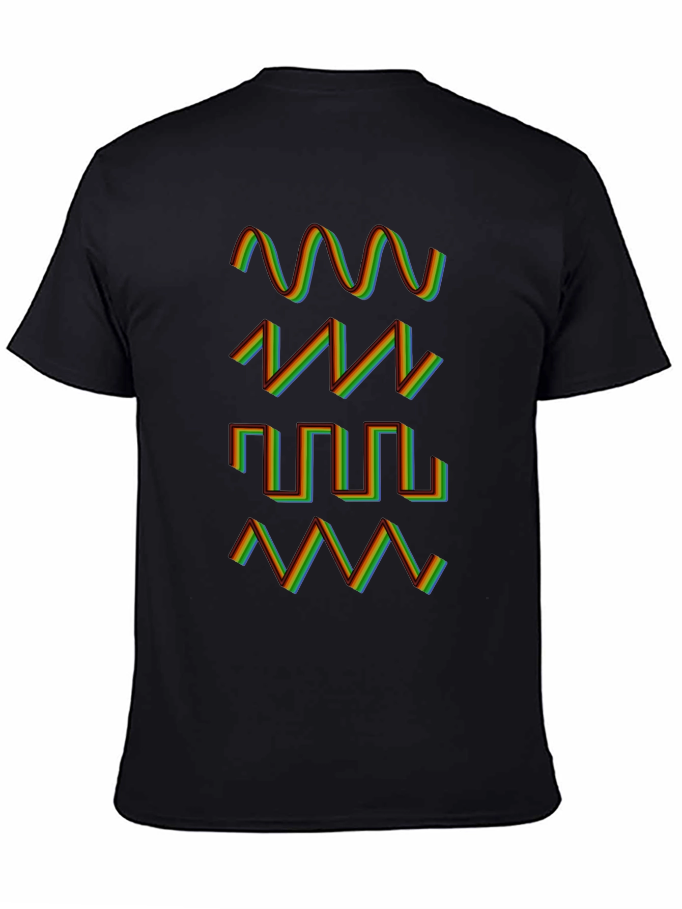Rainbow Waveform Pattern Black T-Shirt