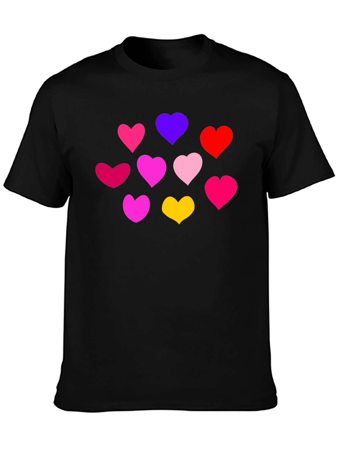 Heartful Tee: Colorful Hearts on Black Shirt