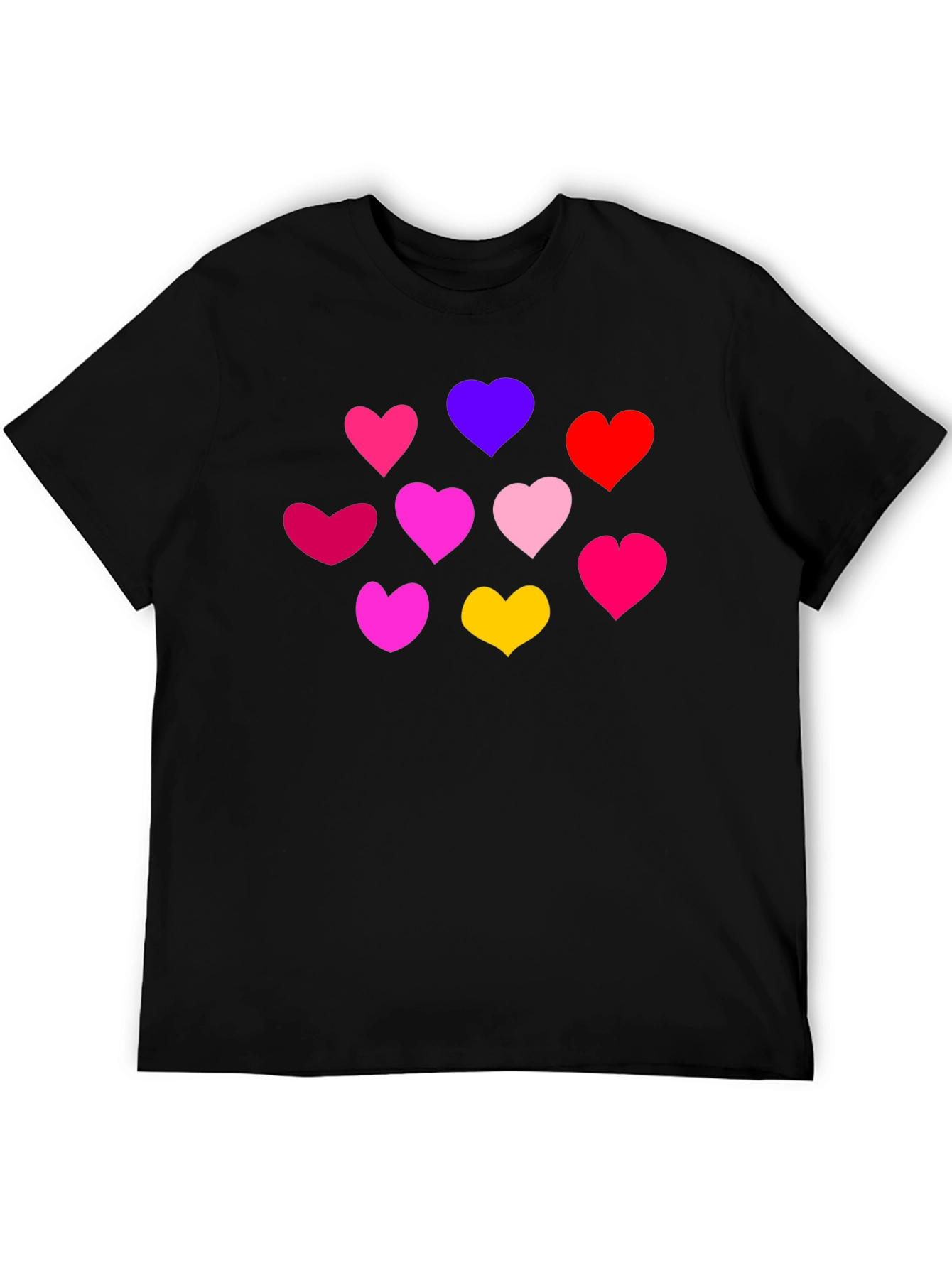 Heartful Tee: Colorful Hearts on Black Shirt