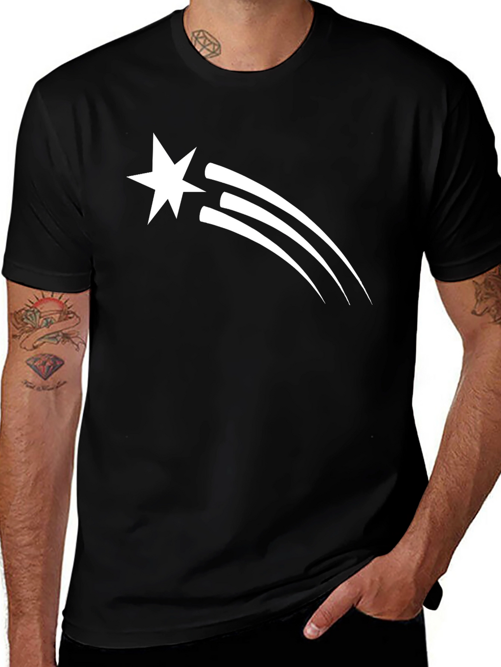 Star Trail Graphic Tee - Black Cotton T-Shirt