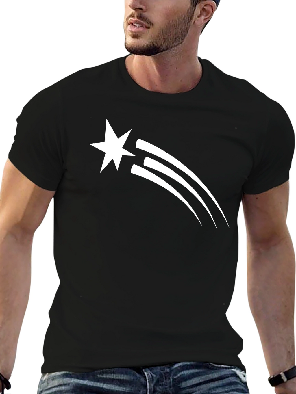 Star Trail Graphic Tee - Black Cotton T-Shirt