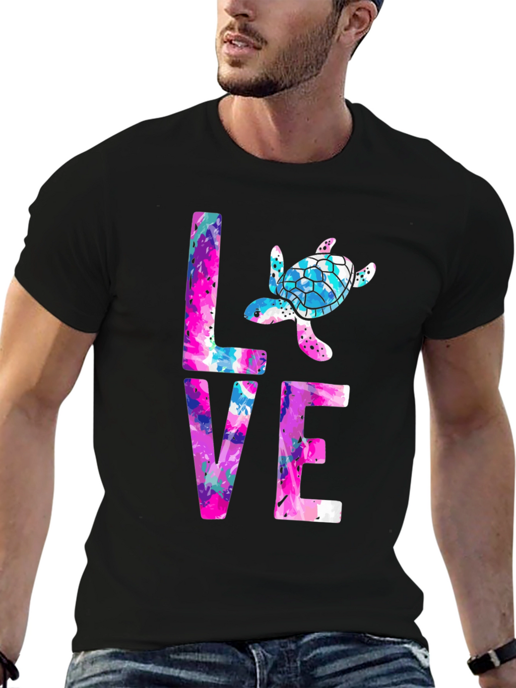 Turtle Love Graphic Tee - Black Cotton Blend