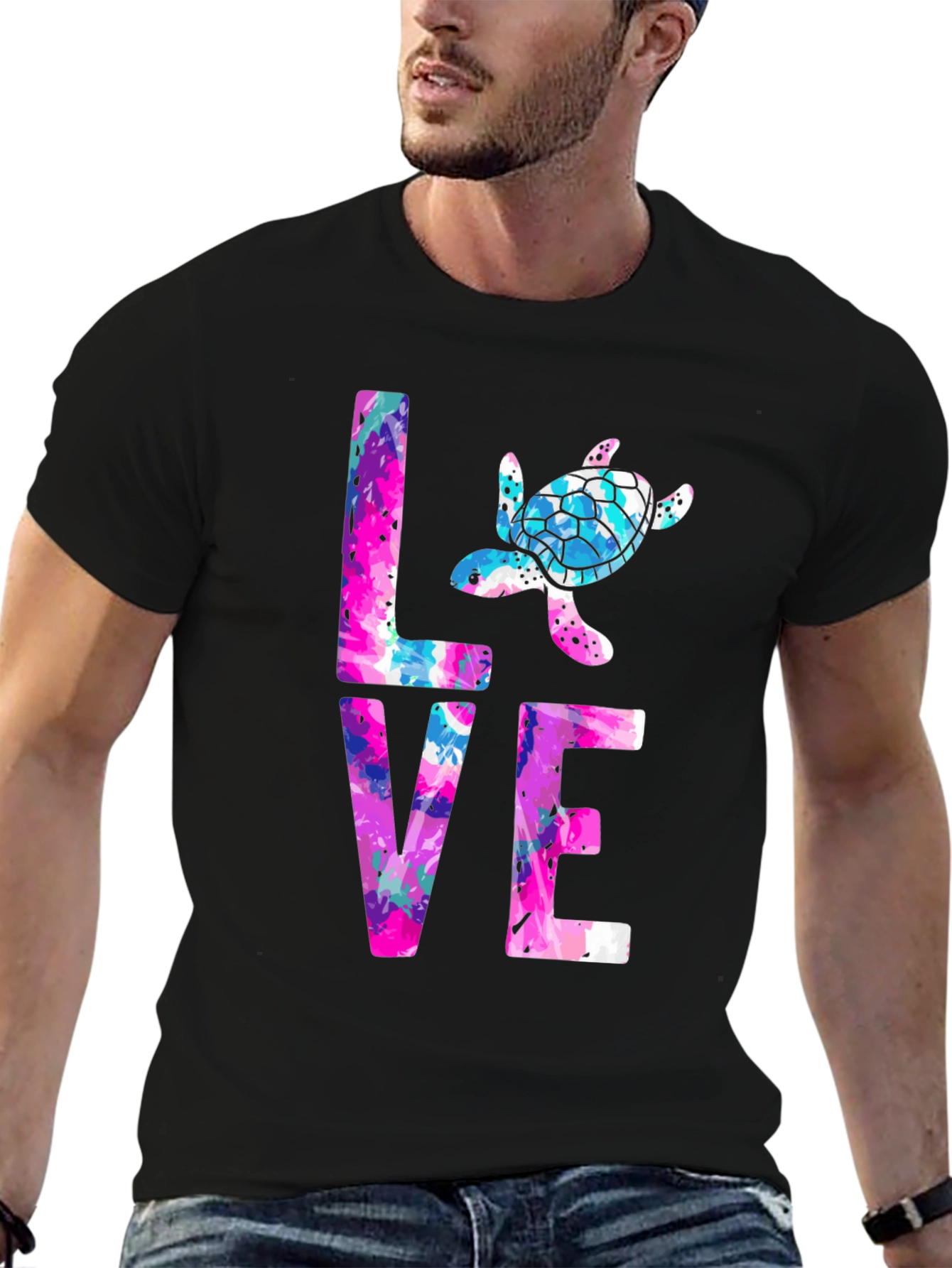 Turtle Love Graphic Tee - Black Cotton Blend