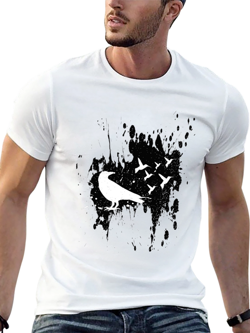 Mens Crow and Bird Silhouette Graphic Tee