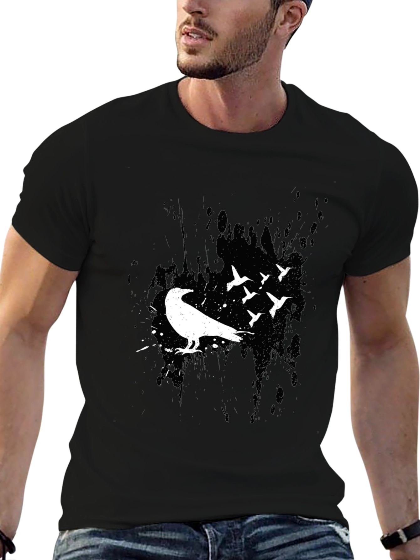 Mens Crow and Bird Silhouette Graphic Tee