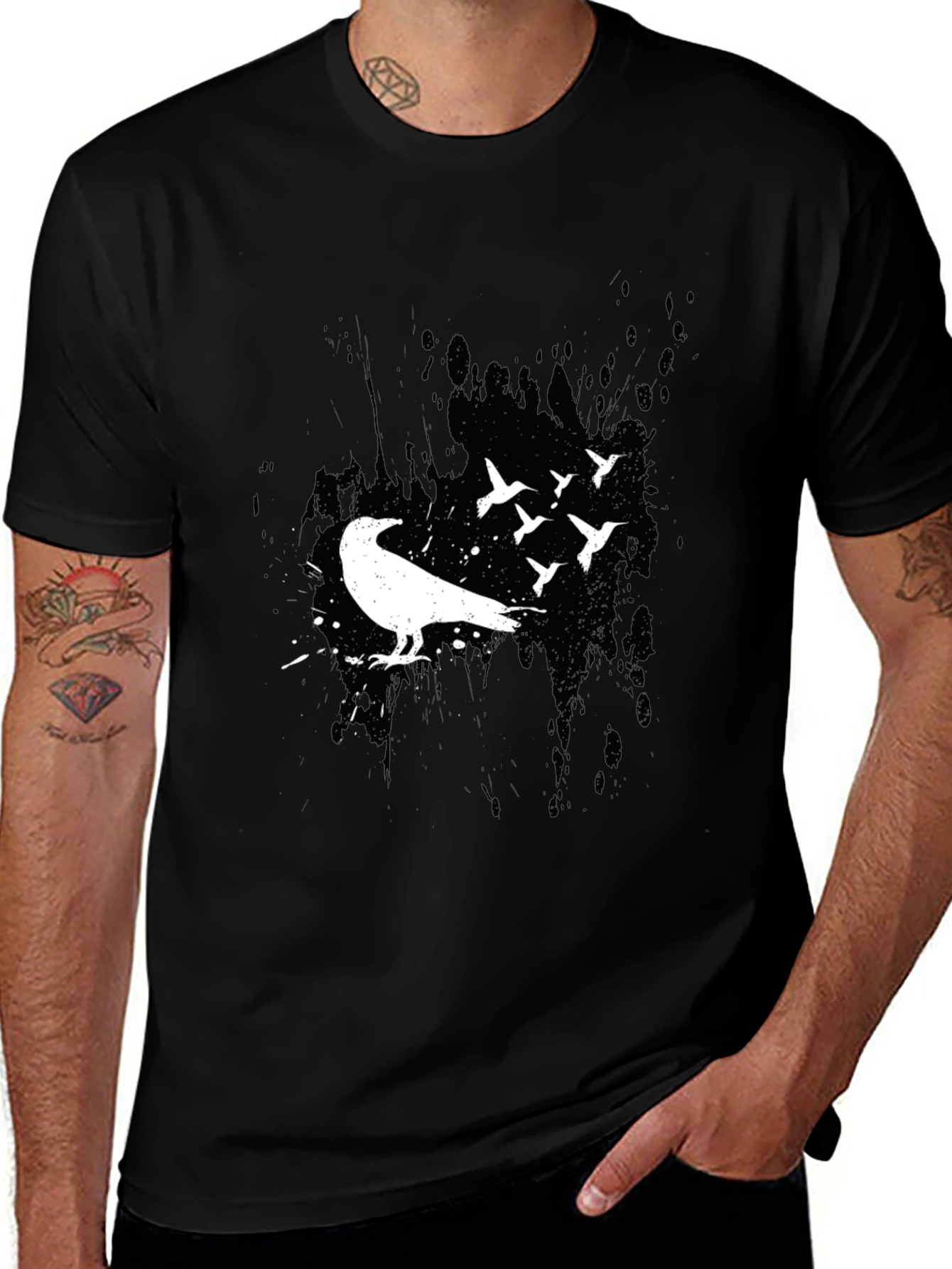 Mens Crow and Bird Silhouette Graphic Tee