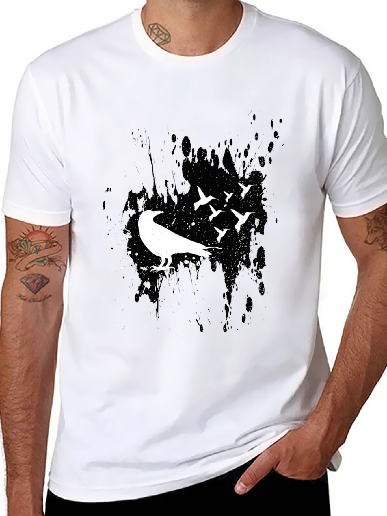 Mens Crow and Bird Silhouette Graphic Tee
