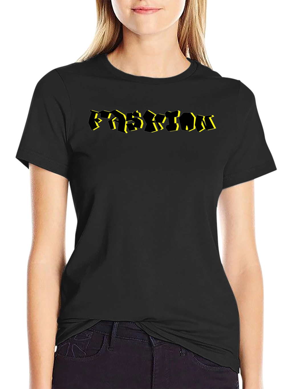 Abstract Black T-Shirt with Yellow Accent Lettering