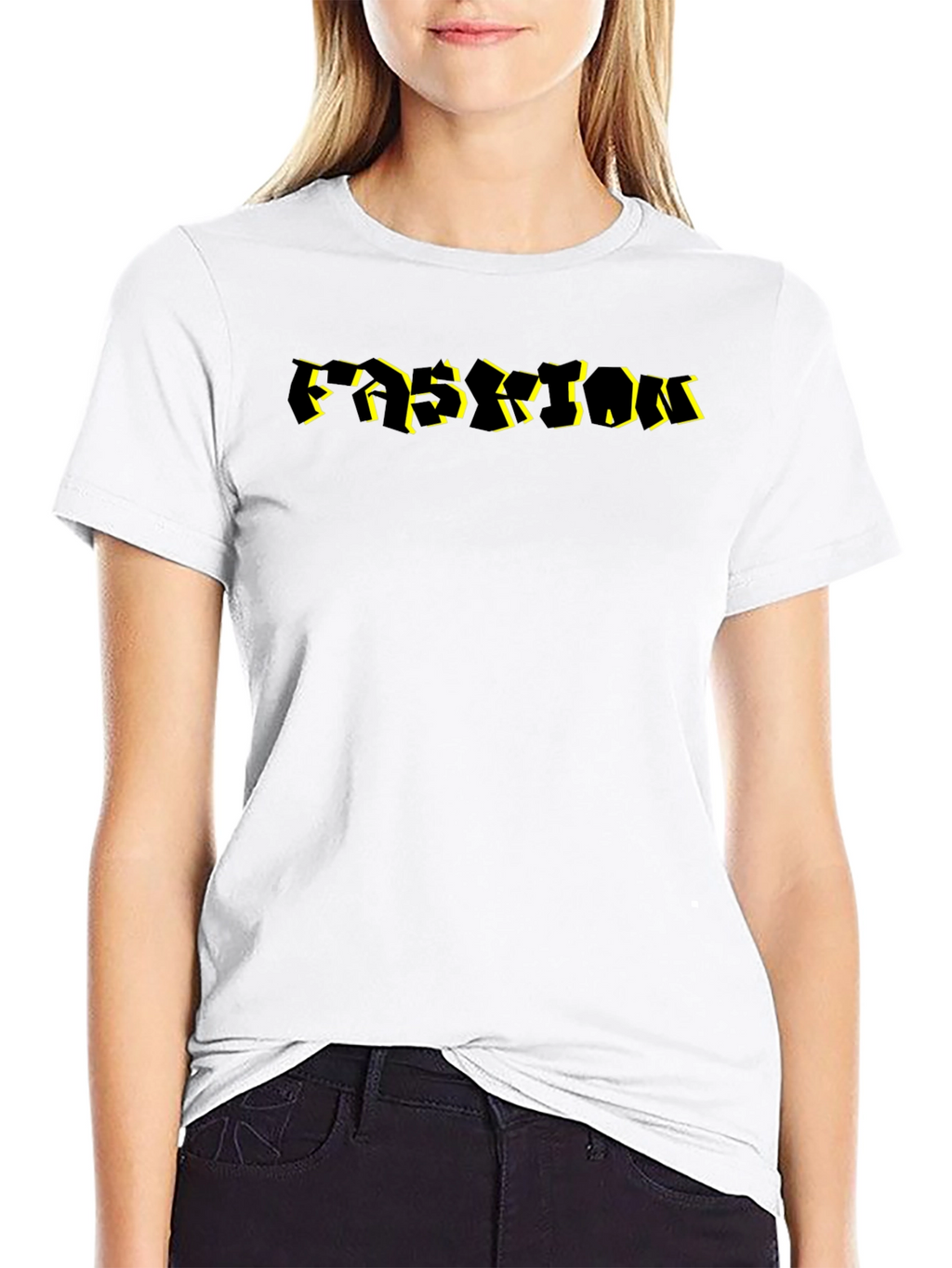 Abstract Black T-Shirt with Yellow Accent Lettering