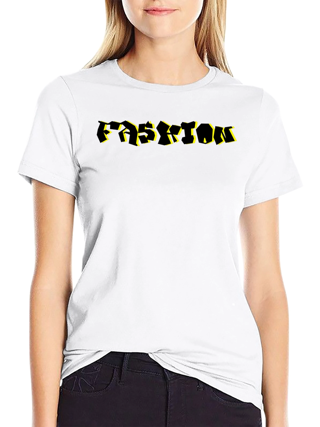 Abstract Black T-Shirt with Yellow Accent Lettering