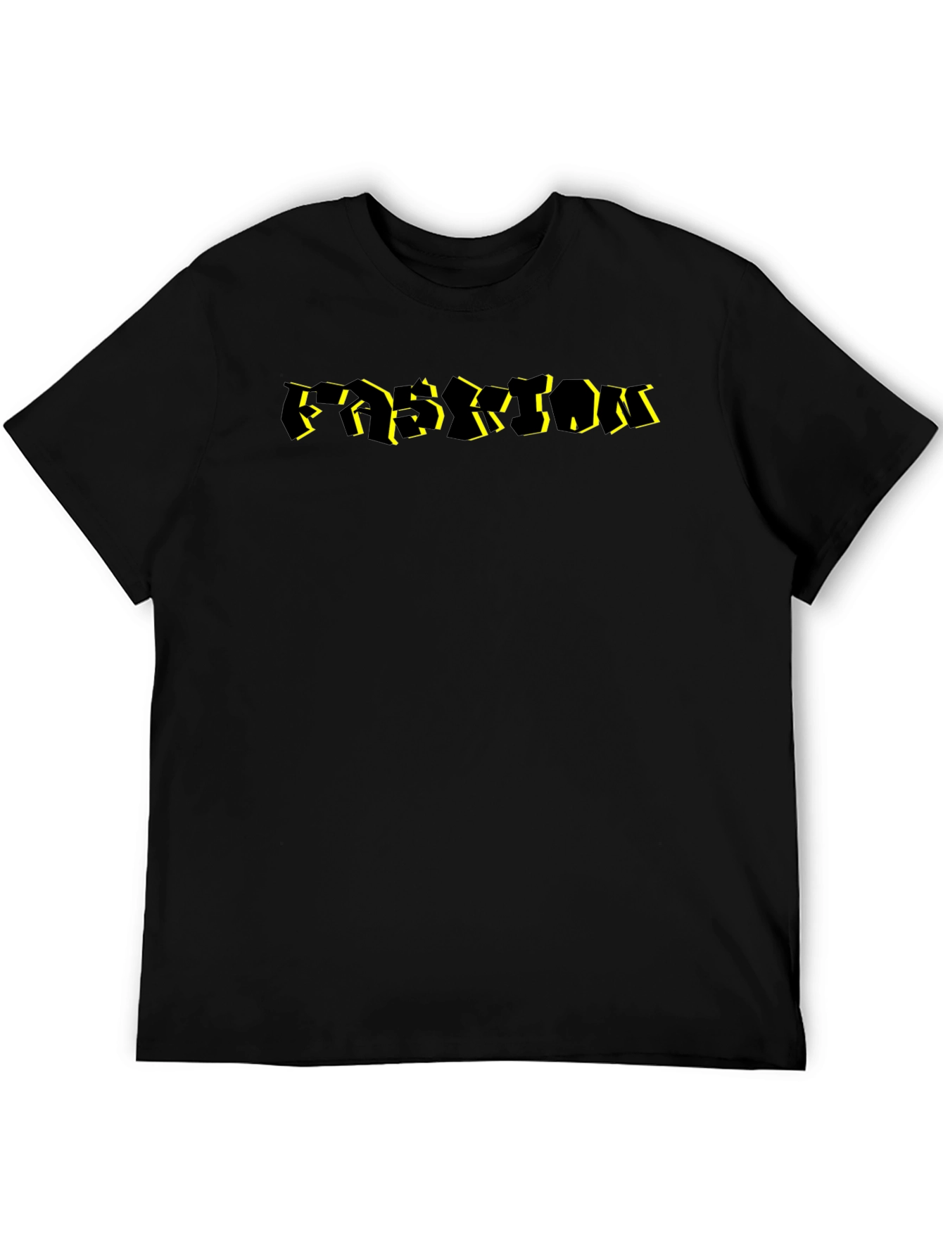 Abstract Black T-Shirt with Yellow Accent Lettering