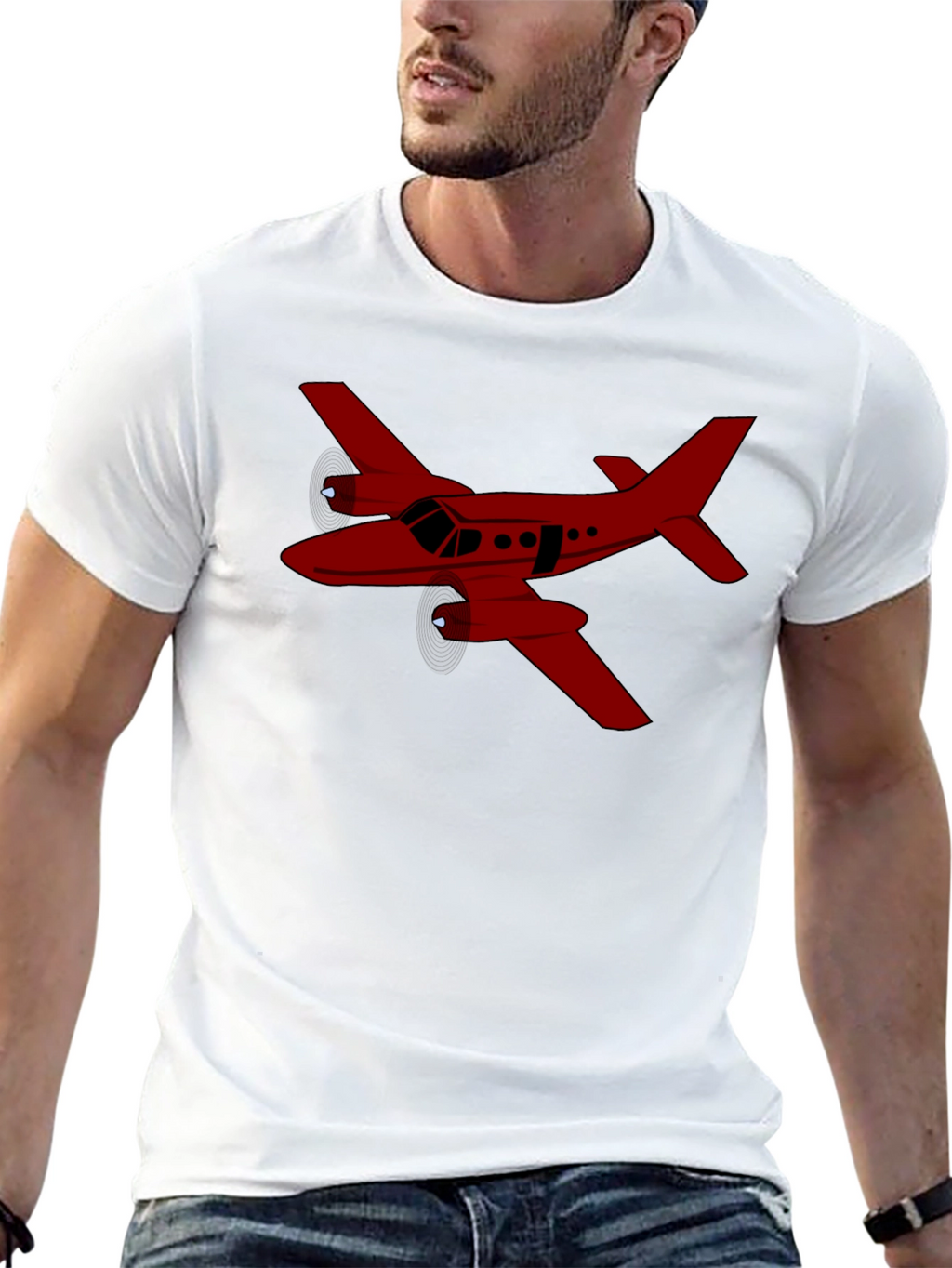 Red Airplane Graphic Black T-Shirt