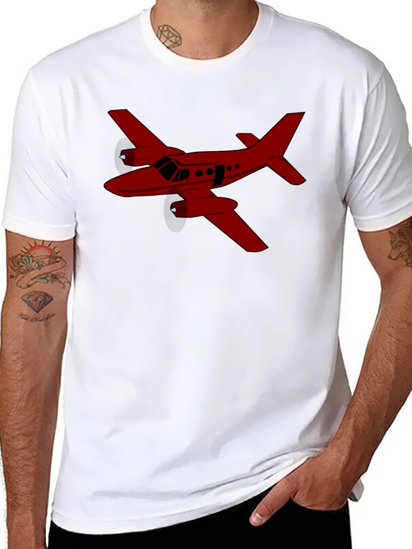 Red Airplane Graphic Black T-Shirt