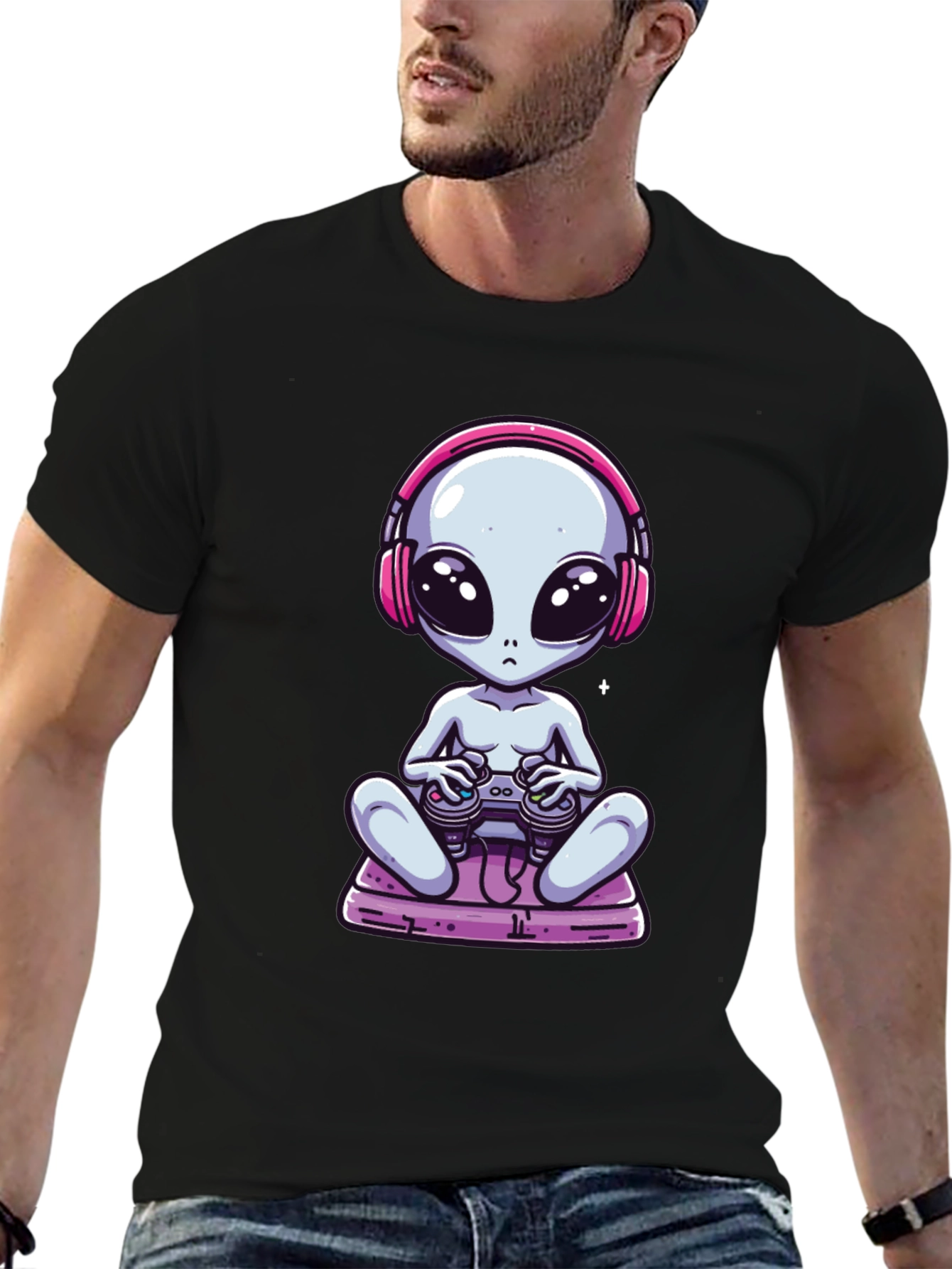 Alien Gamer T-Shirt - Black Cotton Tee